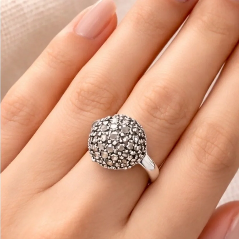 Vintage Sterling Silver Marcasite Dome Ring Size 9